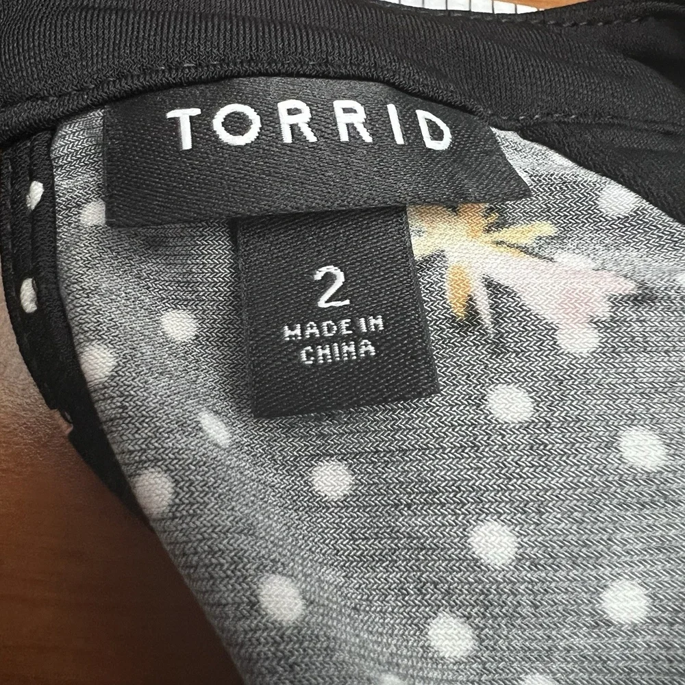 Torrid Black Floral Polka Dot Skater Dress Plus Size 2X‎ 2XL Sleeveless Keyhole - Picture 10 of 10